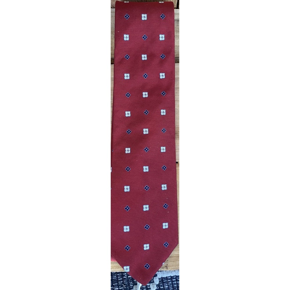 Vtg 90's Tommy‎ Hilfiger Pure Silk Tie Mens Classic Red Geometric Made USA